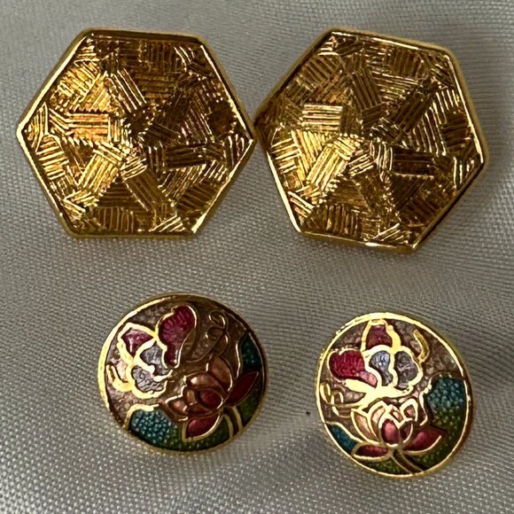 Trifari Gold Hexagon Stud Earrings - Picture 1 of 4
